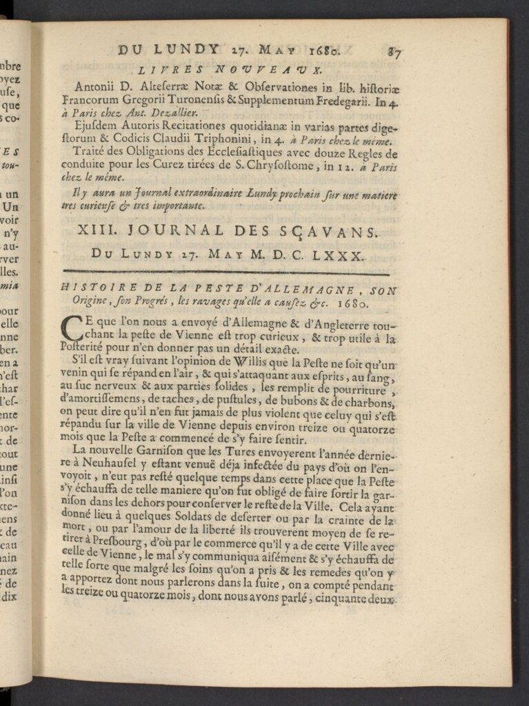 Miniatura de Le Journal des Sçavans pour l´année del 27 de mayo de 1680, nº 13