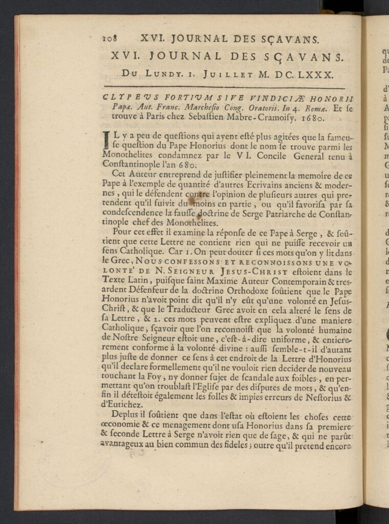 Miniatura de Le Journal des Sçavans pour l´année del 1 de julio de 1680, nº 16