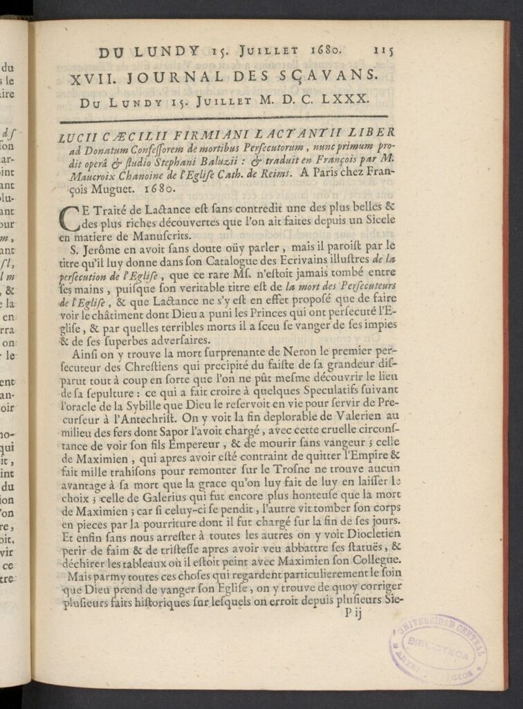 Miniatura de Le Journal des Sçavans pour l´année del 15 de julio de 1680, nº 17