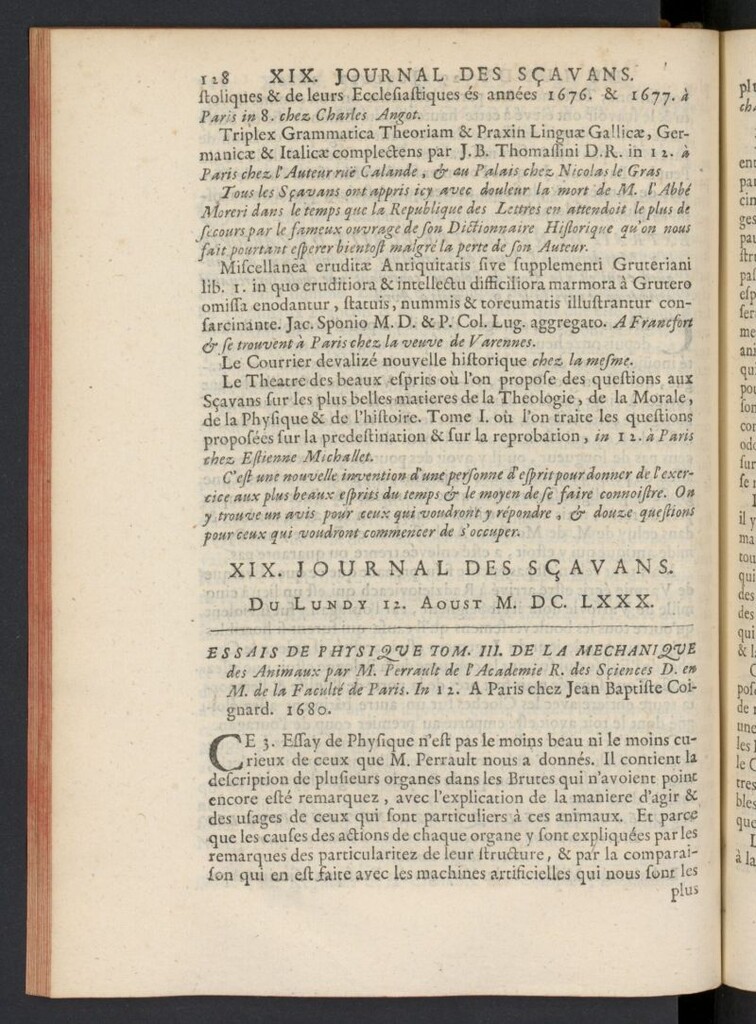 Miniatura de Le Journal des Sçavans pour l´année del 12 de agosto de 1680, nº 19