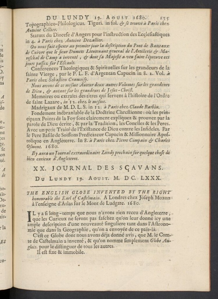 Miniatura de Le Journal des Sçavans pour l´année del 19 de agosto de 1680, nº 20