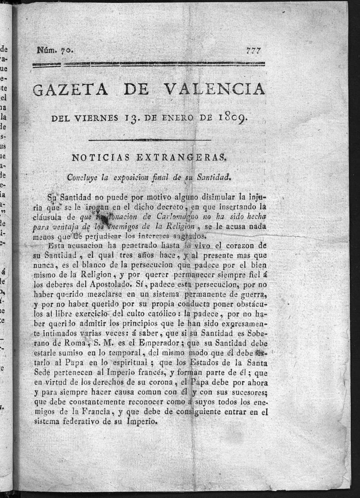Miniatura de Gazeta de Valencia del 13 de Enero de 1809