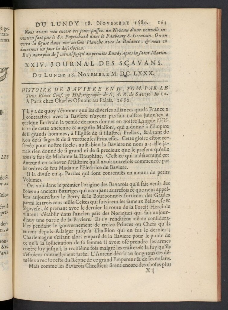 Miniatura de Le Journal des Sçavans pour l´année del 16 de septiembre de 1680, nº 23