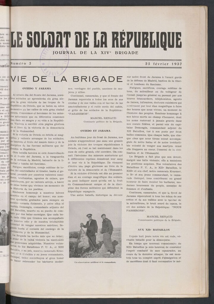 Miniatura de Le Soldat de la Republique : journal de la XIVe Brigade 25 frévier 1937