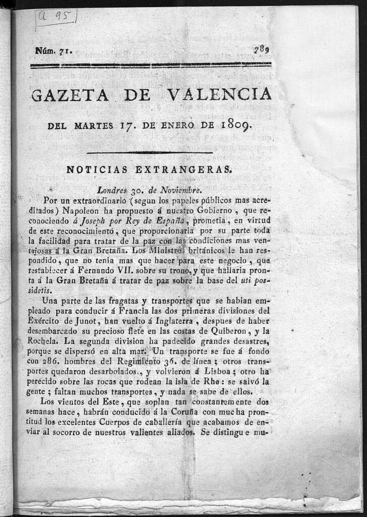 Miniatura de Gazeta de Valencia del 17 de Enero de 1809