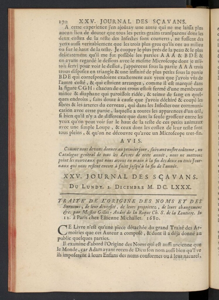 Miniatura de Le Journal des Sçavans pour l´année del 2 de diciembre de 1680, nº 25