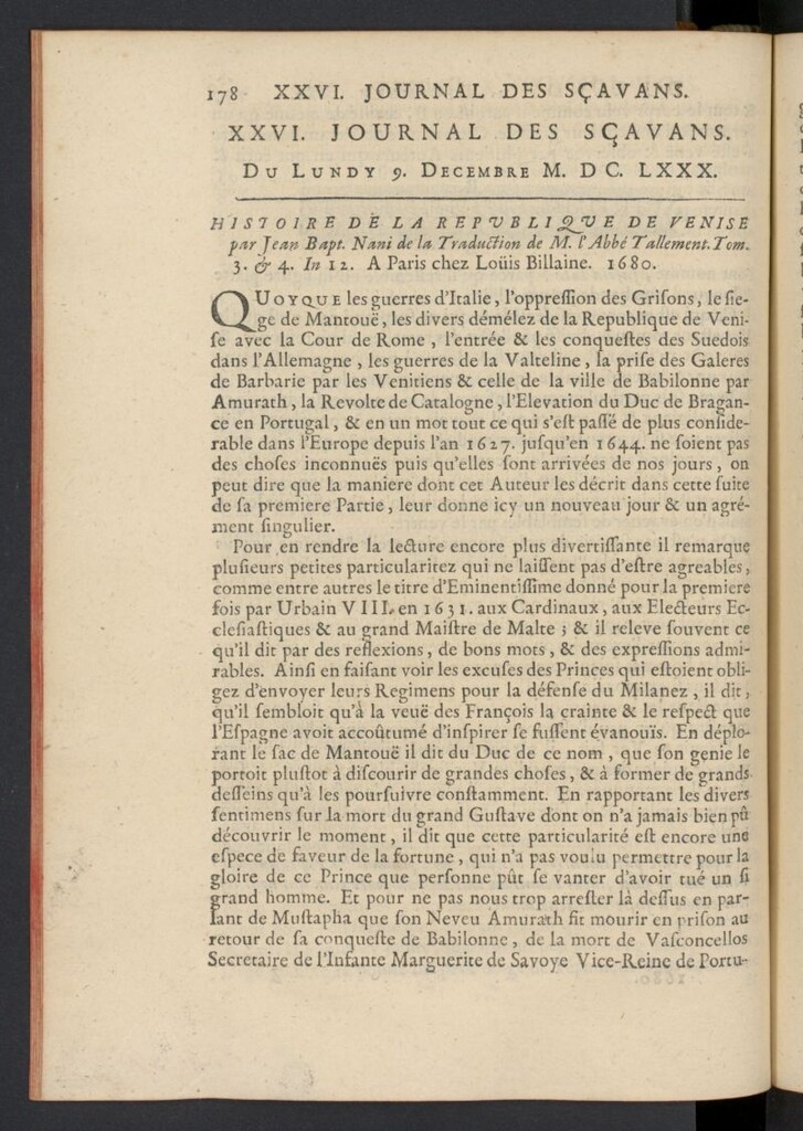 Miniatura de Le Journal des Sçavans pour l´année del 9 de diciembre de 1680, nº 26