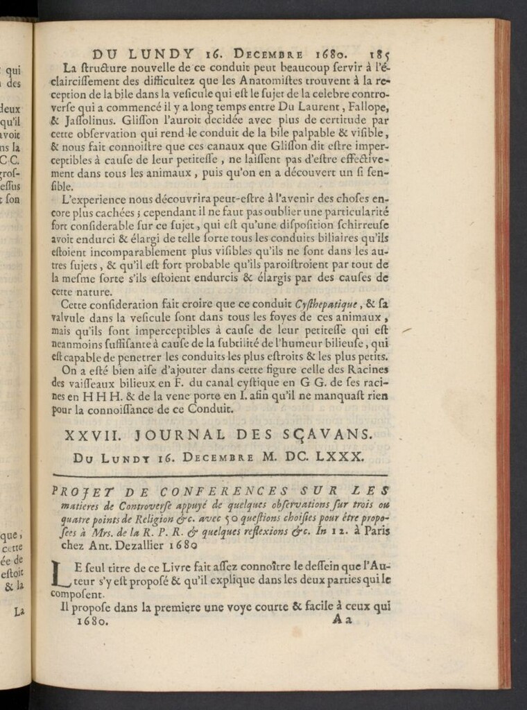 Miniatura de Le Journal des Sçavans pour l´année del 16 de diciembre de 1680, nº 27