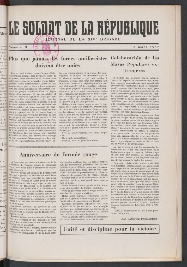 Miniatura de Le Soldat de la Republique : journal de la XIVe Brigade. 5 mars 1937