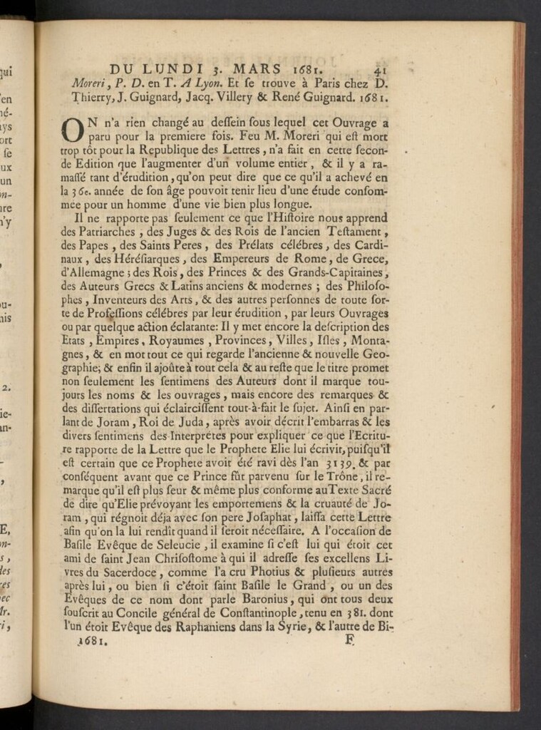 Miniatura de Le Journal des Sçavans pour l´année  del 3 de marzo de 1681, nº 6