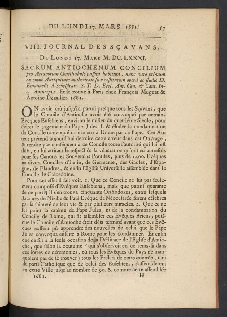 Miniatura de Le Journal des Sçavans pour l´année  del 17 de marzo de 1681, nº 8