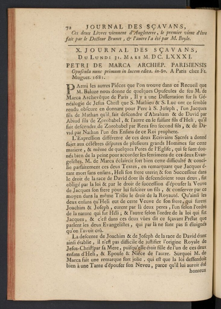 Miniatura de Le Journal des Sçavans pour l´année  del 31 de marzo de 1681, nº 10