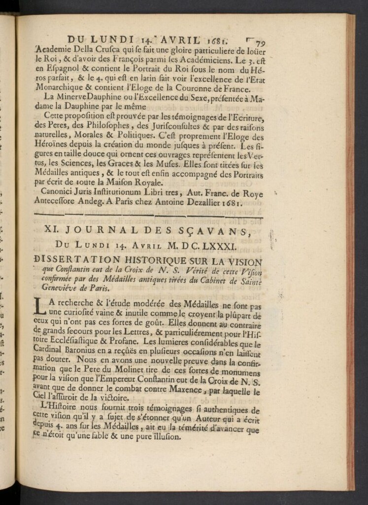 Miniatura de Le Journal des Sçavans pour l´année del 14 de abril de 1681, nº 11