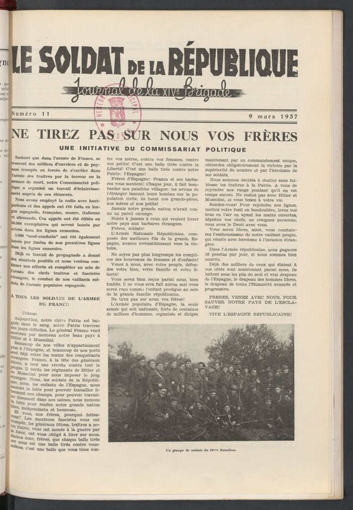 Miniatura de Le Soldat de la Republique : journal de la XIVe Brigade. 9 mars 1937