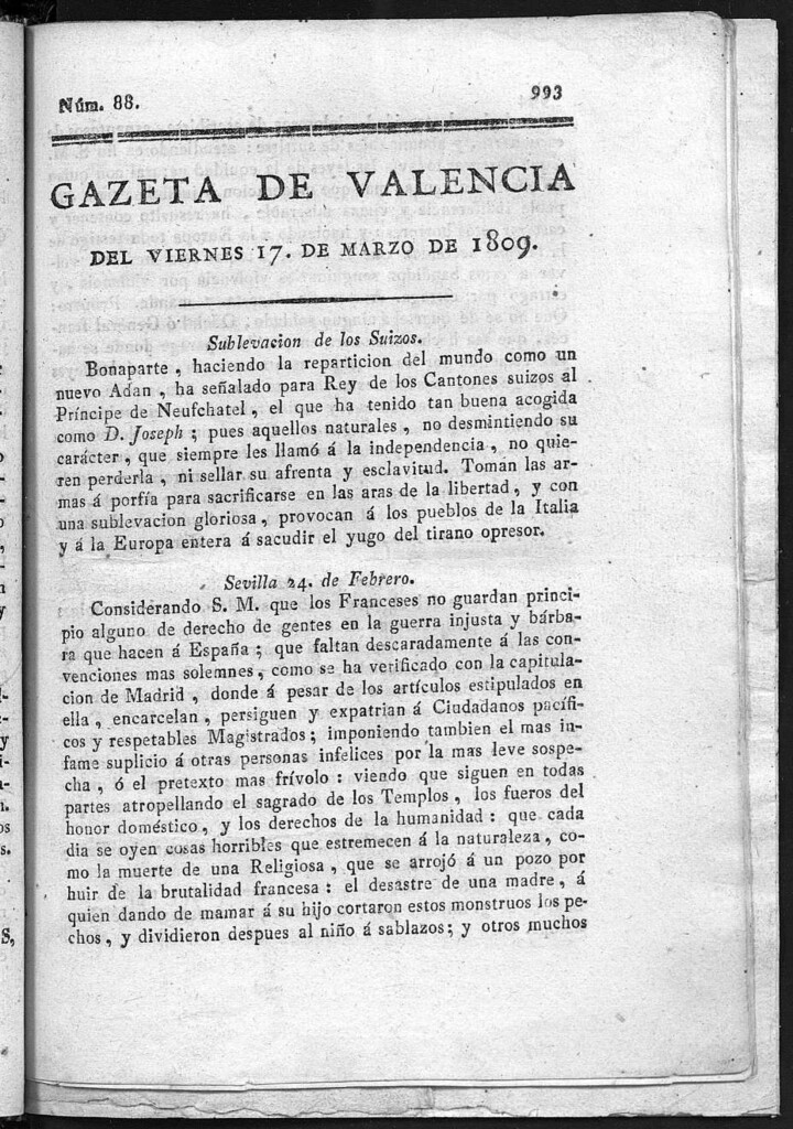 Miniatura de Gazeta de Valencia del 17 de Marzo de 1809