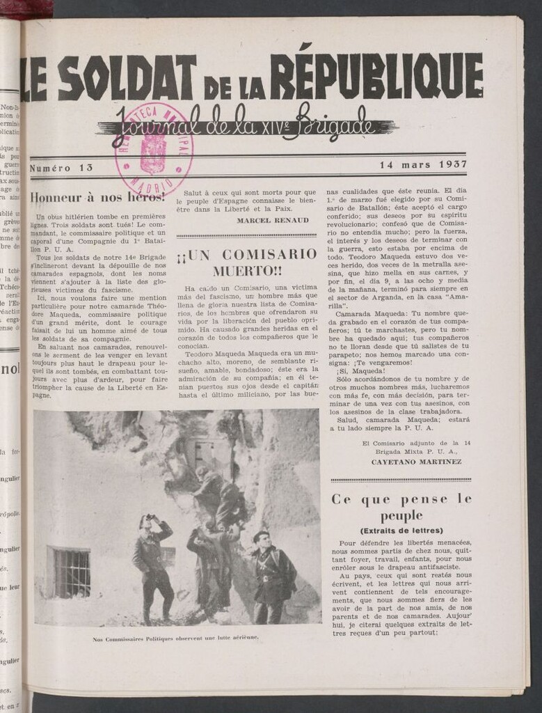 Miniatura de Le Soldat de la Republique : journal de la XIVe Brigade. 14 mars 1937