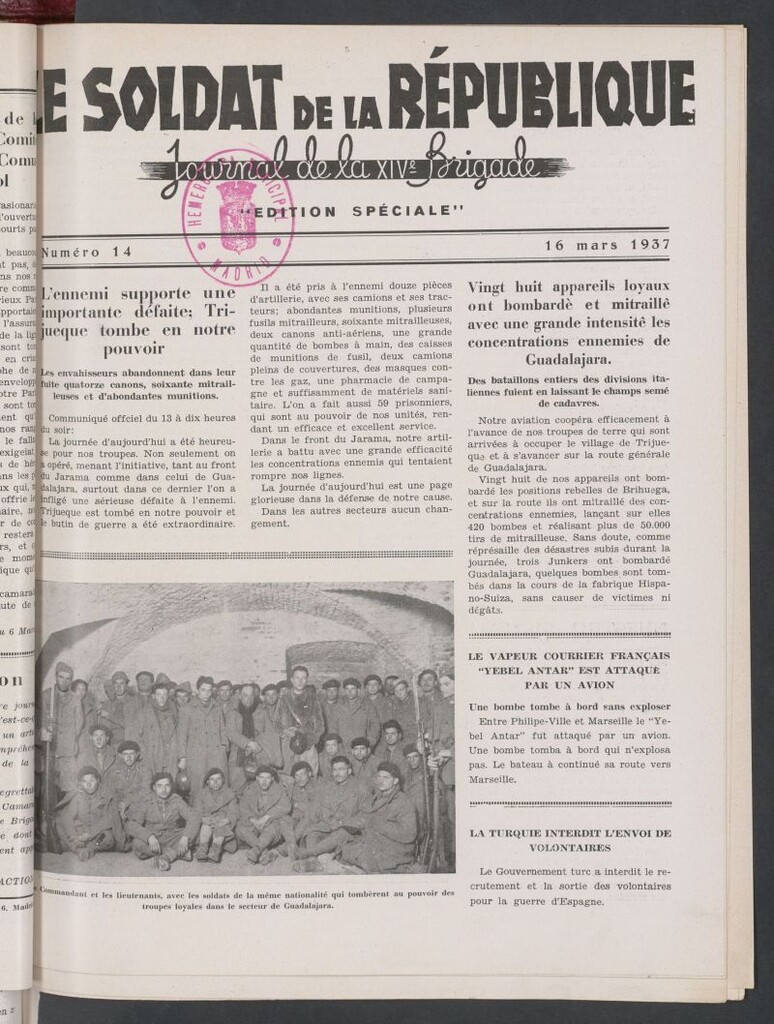 Miniatura de Le Soldat de la Republique : journal de la XIVe Brigade. 16 mars 1937