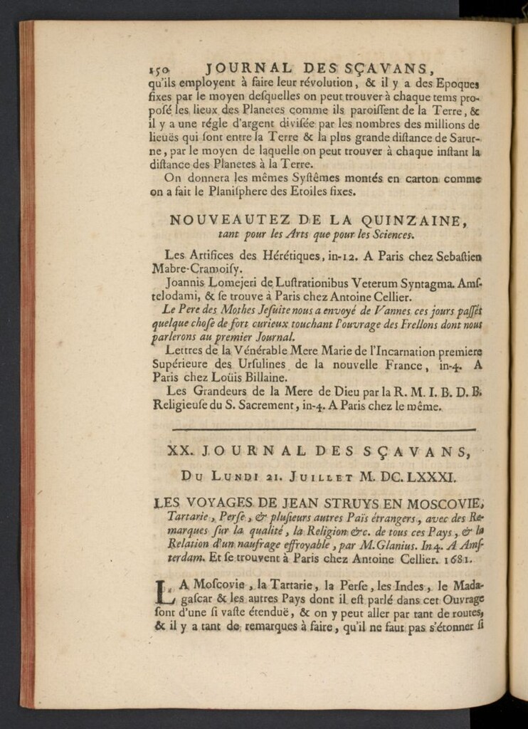 Miniatura de Le Journal des Sçavans pour l´année del 21 de julio de 1681, nº 20