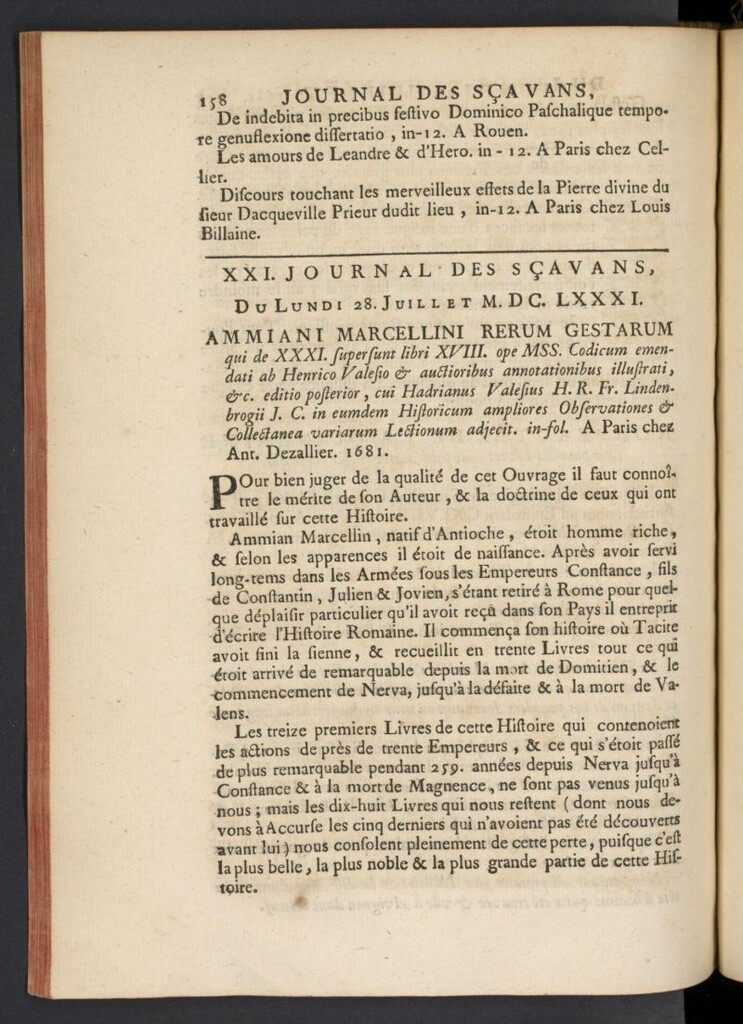 Miniatura de Le Journal des Sçavans pour l´année del 28 de julio de 1681, nº 21