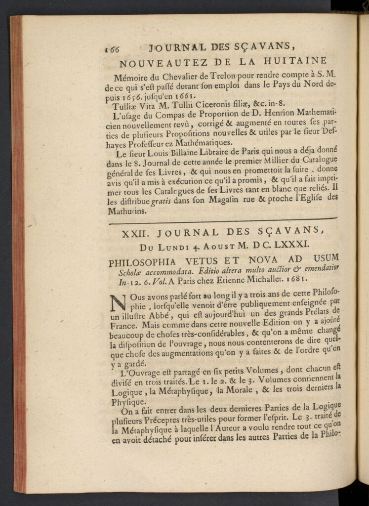 Miniatura de Le Journal des Sçavans pour l´année del 4 de agosto de 1681, nº 22