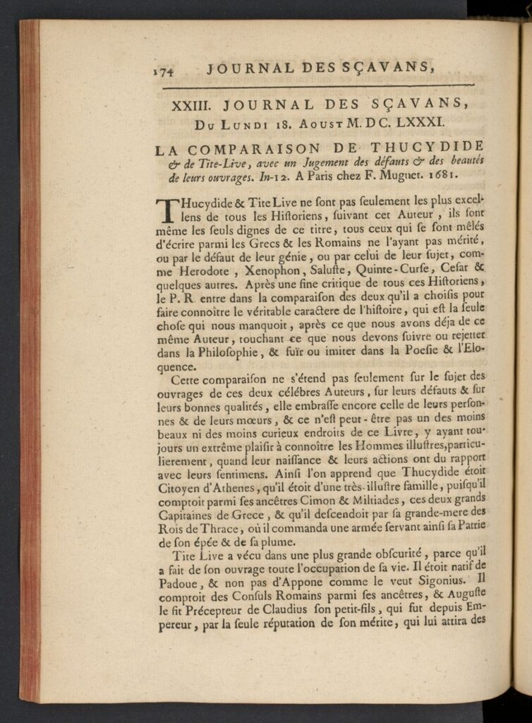 Miniatura de Le Journal des Sçavans pour l´année del 18 de agosto de 1681, nº 23