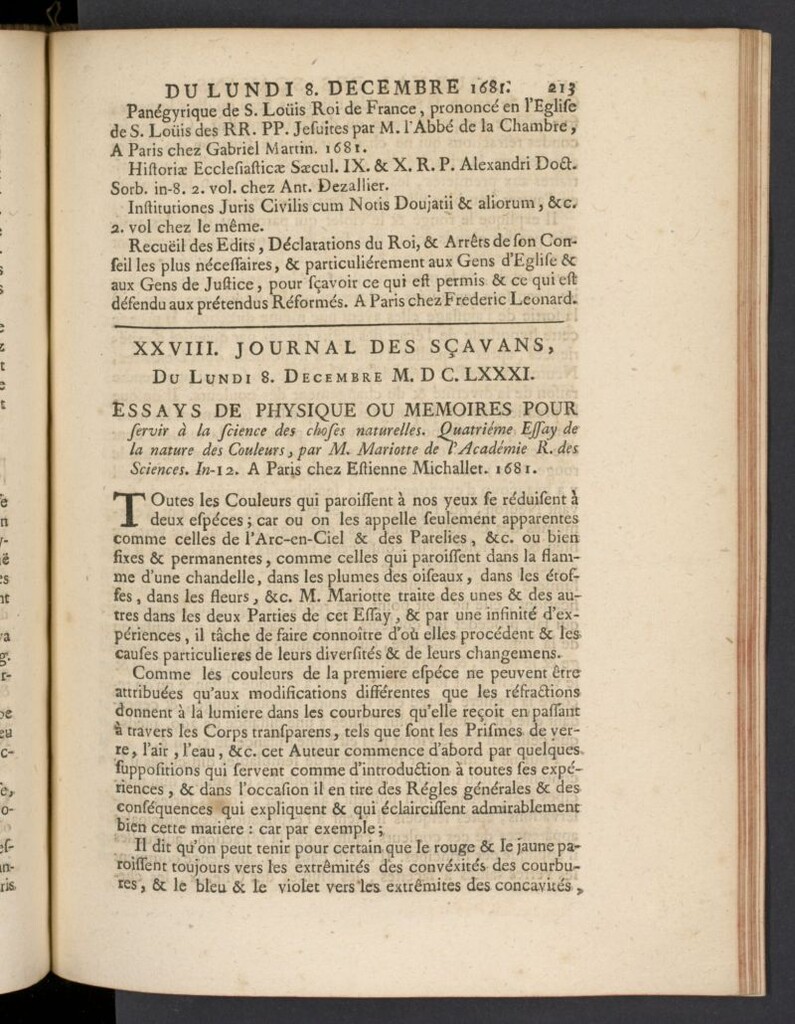 Miniatura de Le Journal des Sçavans pour l´année del 8 de diciembre de 1681, nº28