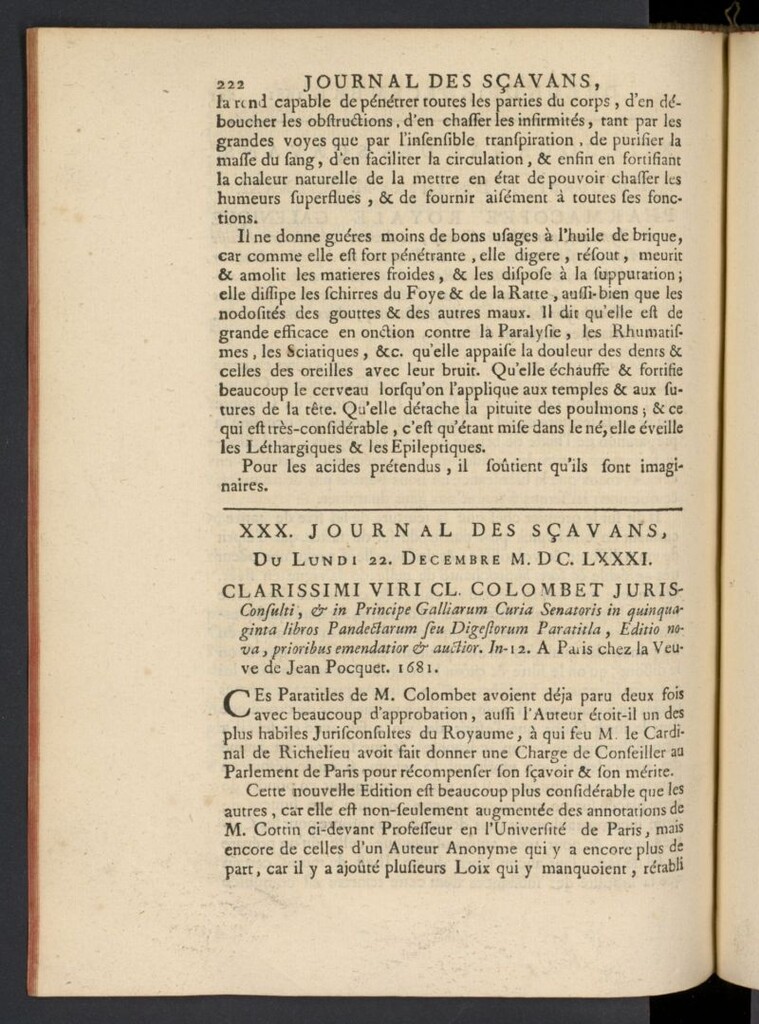 Miniatura de Le Journal des Sçavans pour l´année del 22 de diciembre de 1681, nº 30