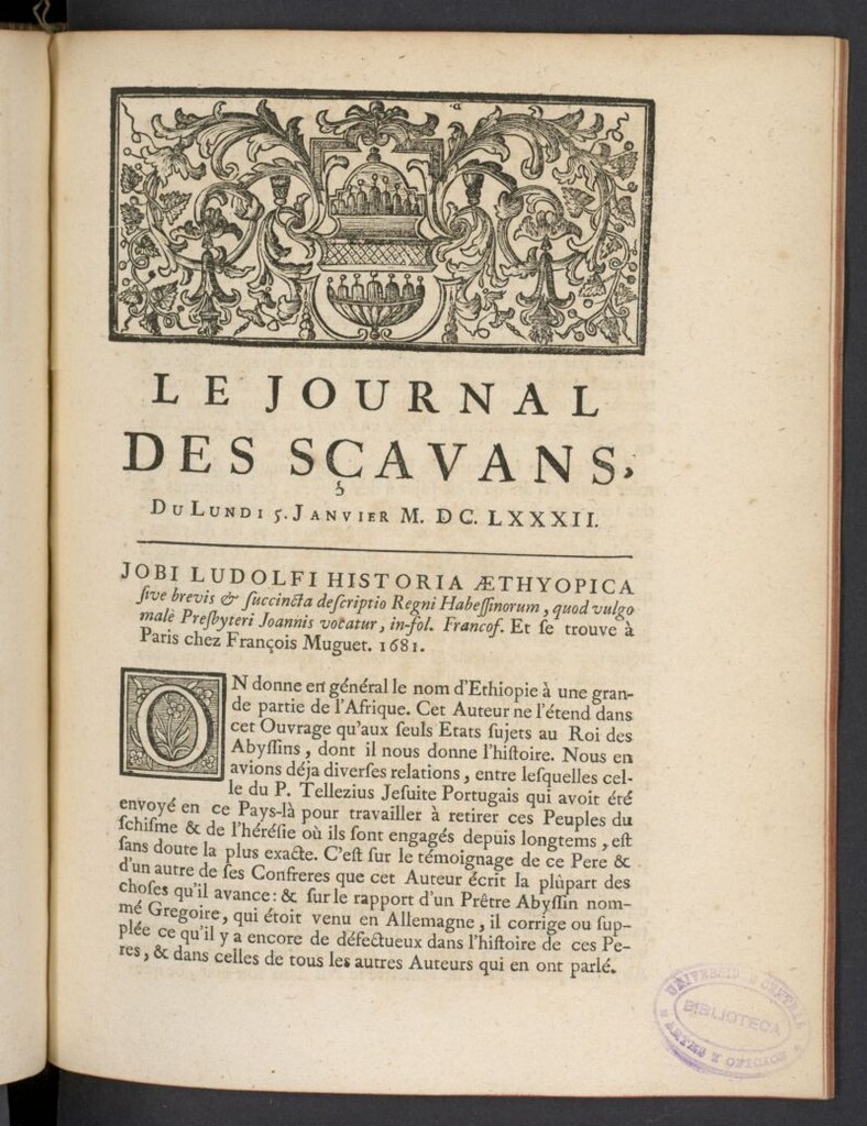 Miniatura de Le Journal des Sçavans pour l´année del 5 de enero de 1682, nº 1