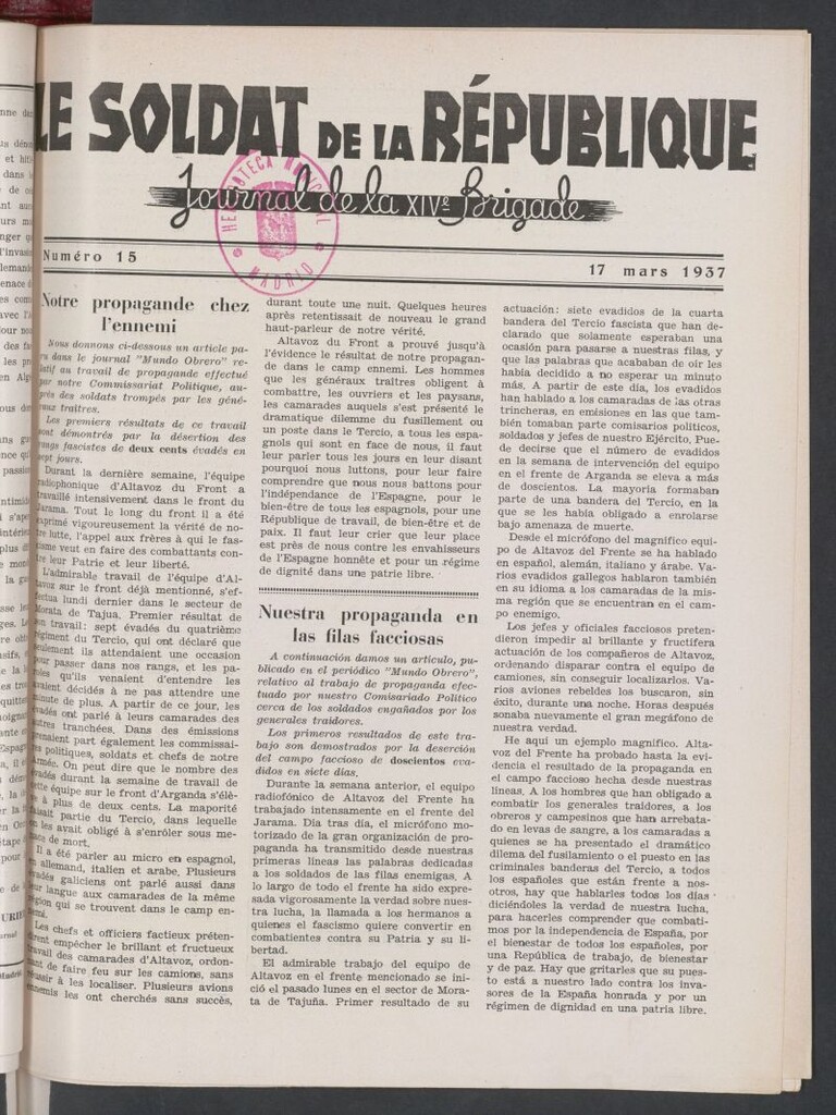 Miniatura de Le Soldat de la Republique : journal de la XIVe Brigade. 17 mars 1937