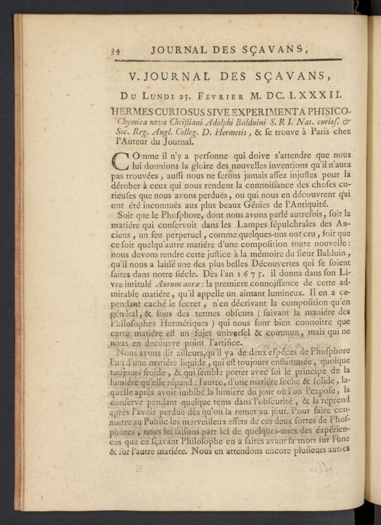 Miniatura de Le Journal des Sçavans pour l´année del 23 de febrero de 1682, nº 5