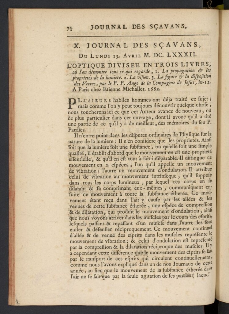 Miniatura de Le Journal des Sçavans pour l´année del 13 de abril de 1682, nº 10