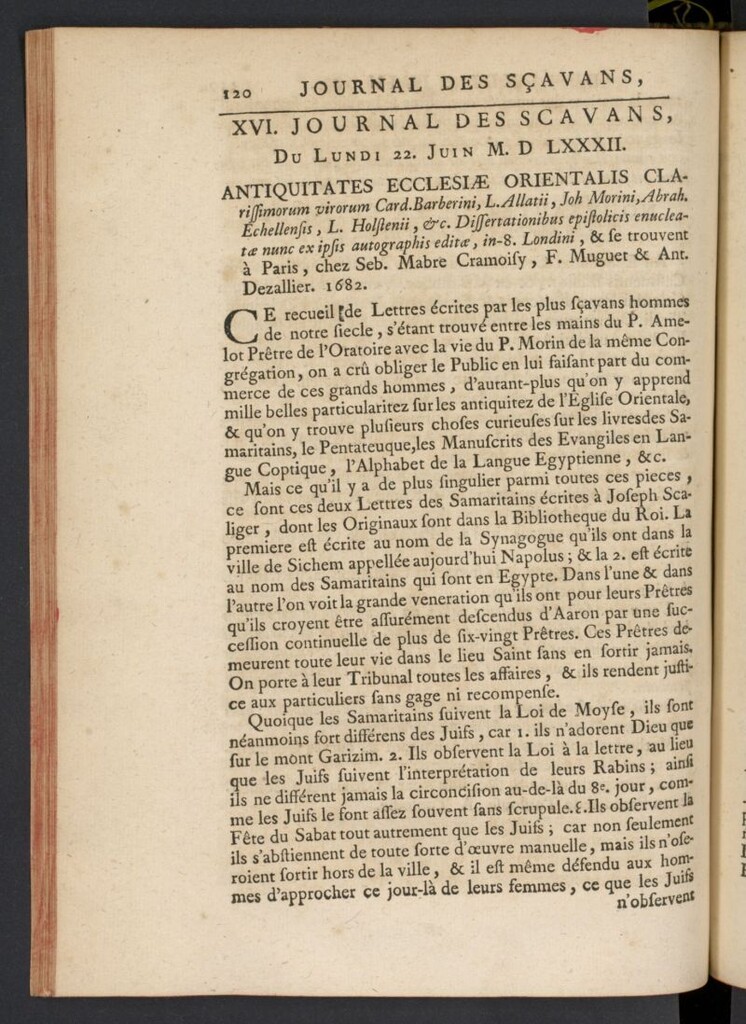 Miniatura de Le Journal des Sçavans pour l´année del 22 de junio de 1682, nº 16