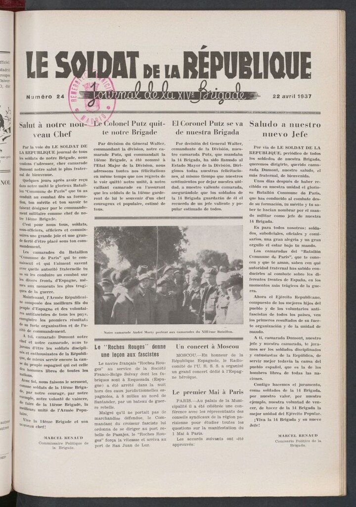 Miniatura de Le Soldat de la Republique : journal de la XIVe Brigade. 22 avril 1937