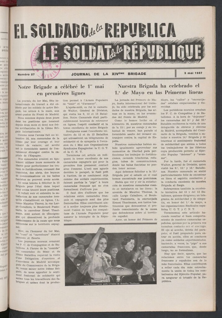 Miniatura de Le Soldat de la Republique : journal de la XIVe Brigade. 5 mai 1937