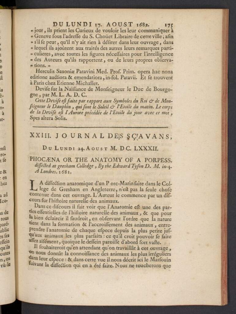 Miniatura de Le Journal des Sçavans pour l´année del 24 de agosto de 1682, nº 23