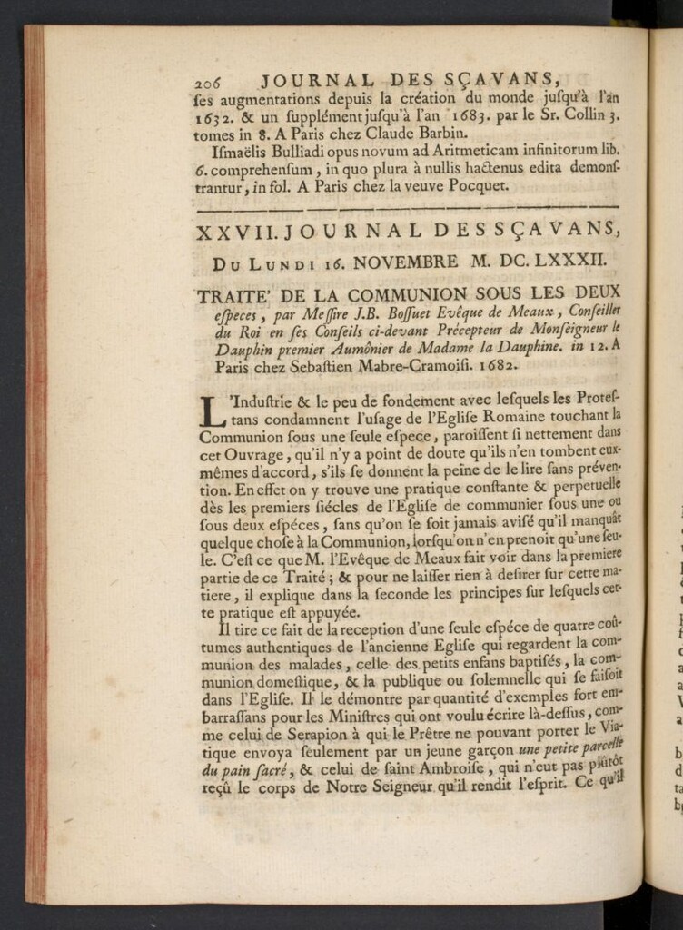 Miniatura de Le Journal des Sçavans pour l´année del 16 de noviembre de 1682, nº 27