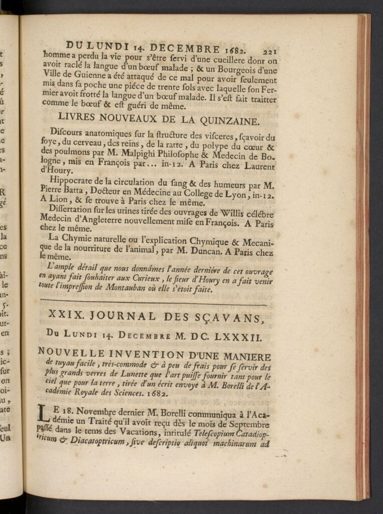 Miniatura de Le Journal des Sçavans pour l´année del 14 de diciembre de 1682, nº 29