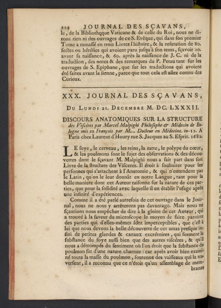 Miniatura de Le Journal des Sçavans pour l´année del 21 de diciembre de 1682, nº 30