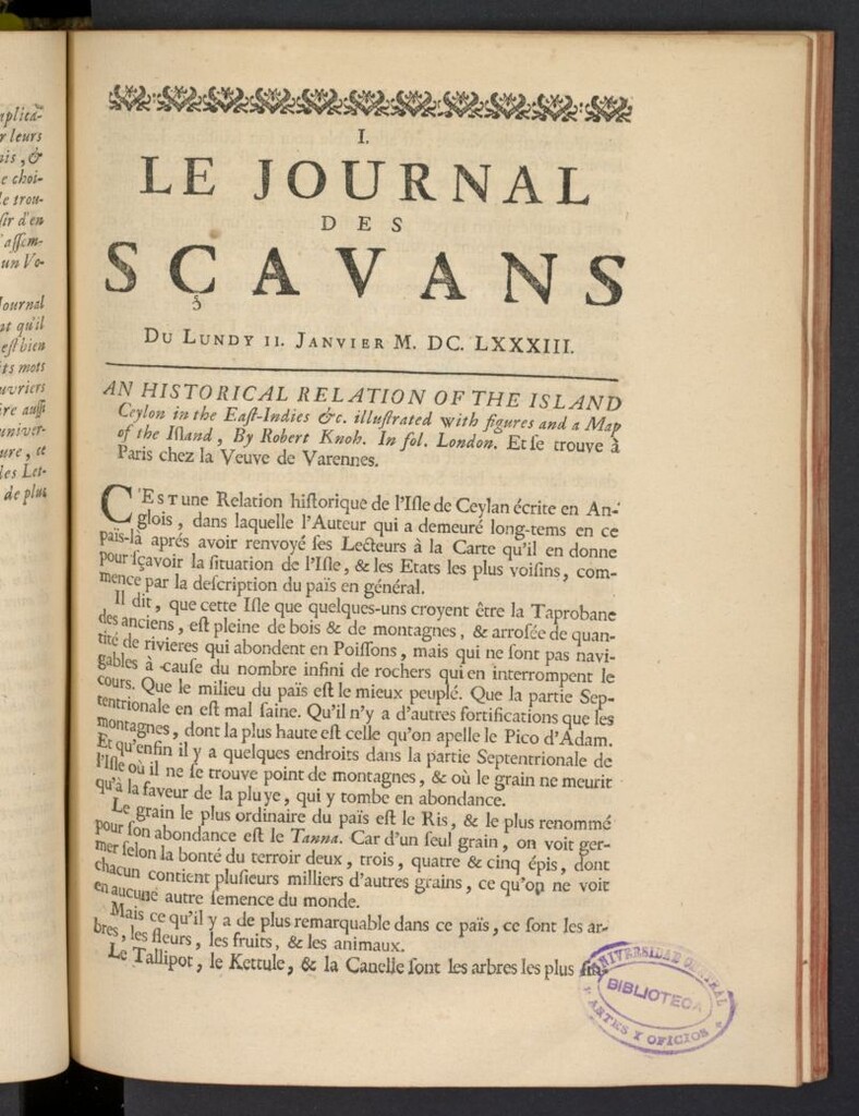 Miniatura de Le Journal des Sçavans pour l´année del 11 de enero de 1683, nº 1