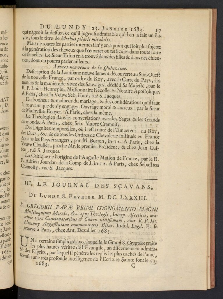 Miniatura de Le Journal des Sçavans pour l´année del 8 de febrero de 1683, nº 3