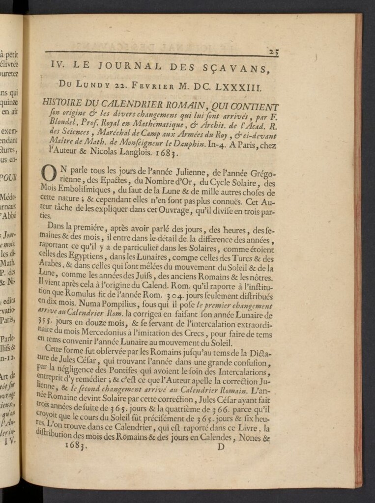 Miniatura de Le Journal des Sçavans pour l´année del 22 de febrero de 1683, nº 4