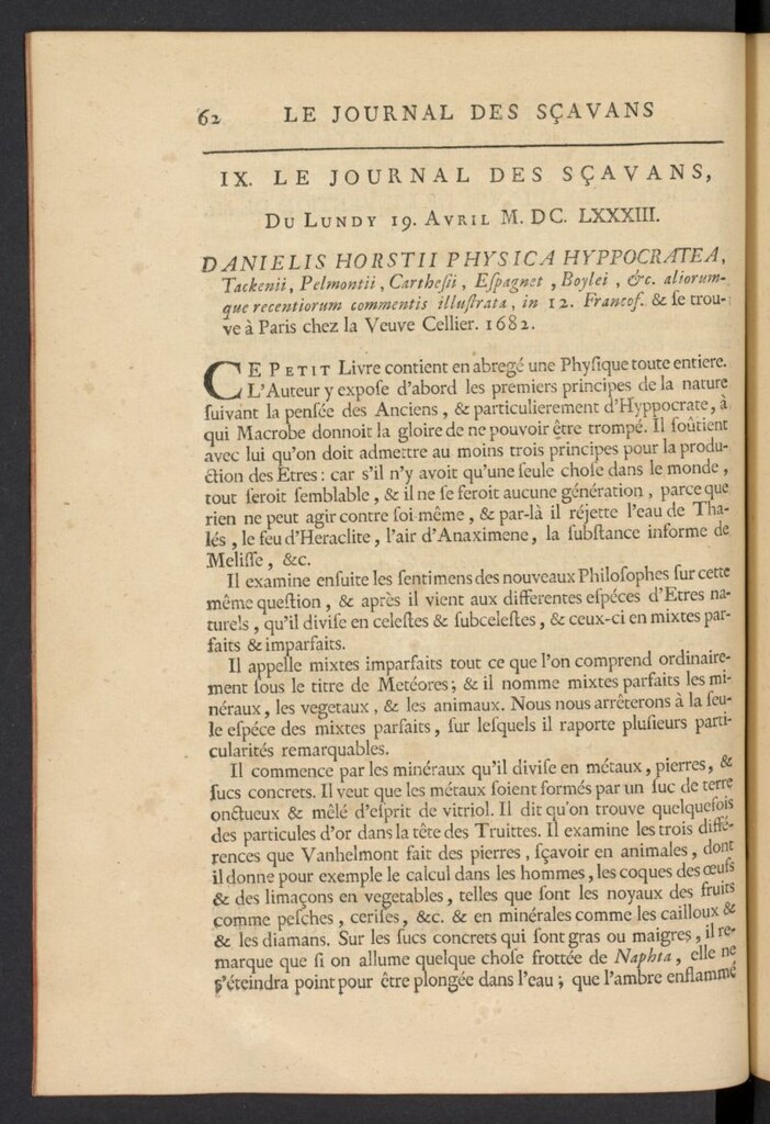 Miniatura de Le Journal des Sçavans pour l´année del 19 de abril de 1683, nº 9