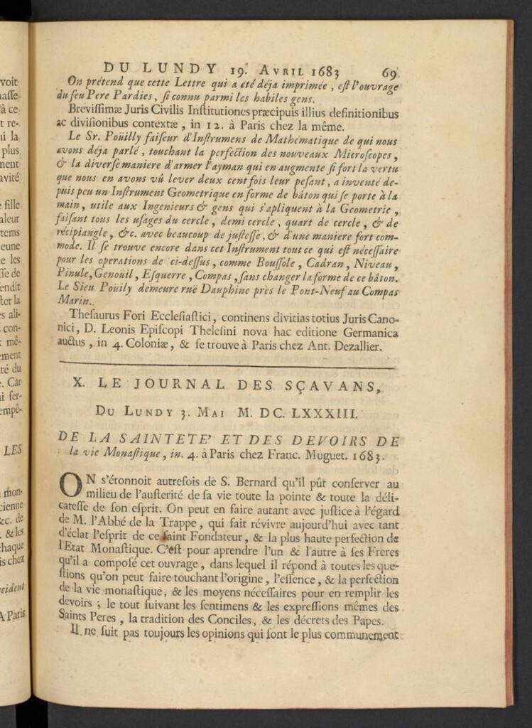 Miniatura de Le Journal des Sçavans pour l´année del 3 de mayo de 1683, nº 10