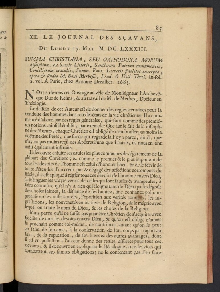 Miniatura de Le Journal des Sçavans pour l´année del 17 de mayo de 1683, nº 12