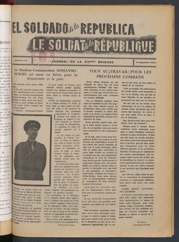 Miniatura de Le Soldat de la Republique : journal de la XIVe Brigade. 15 septembre 1937