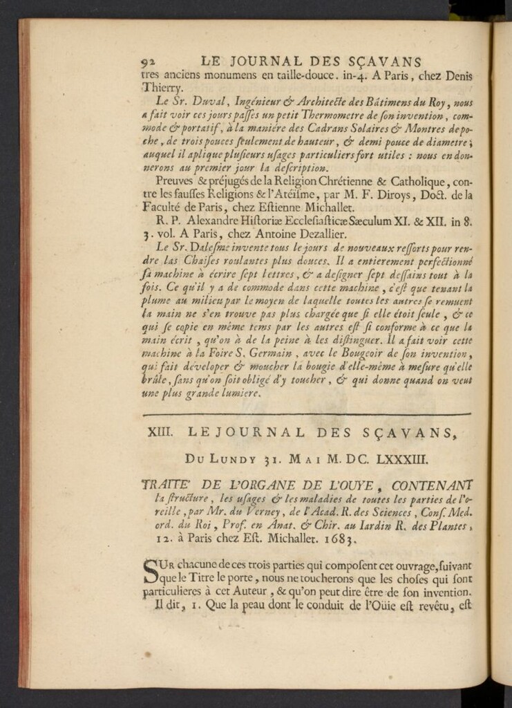 Miniatura de Le Journal des Sçavans pour l´année del 31 de mayo de 1683, nº 13