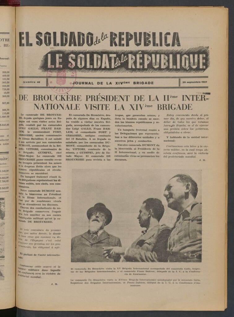 Miniatura de Le Soldat de la Republique : journal de la XIVe Brigade. 20 september 1937