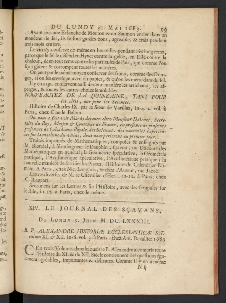 Miniatura de Le Journal des Sçavans pour l´année del 7 de junio de 1683, nº 14
