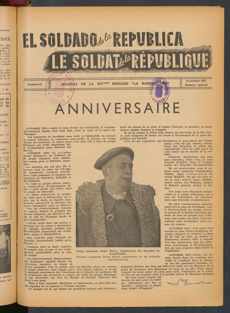 Miniatura de Le Soldat de la Republique : journal de la XIVe Brigade. 14 octobre 1937