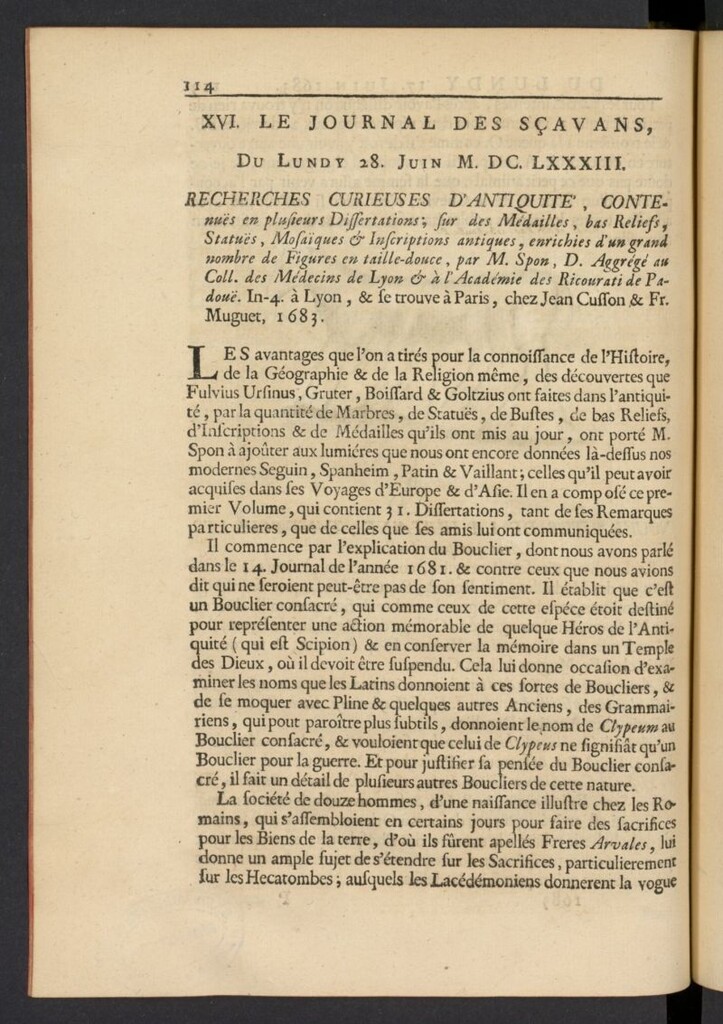 Miniatura de Le Journal des Sçavans pour l´année del 28 de junio de 1683, nº 16